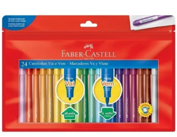 Canetinhas Faber Castell 24 Cores Hidrocor Ponta Vai E Vem